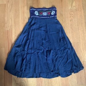 Strapless Navy Dress with Floral Design.